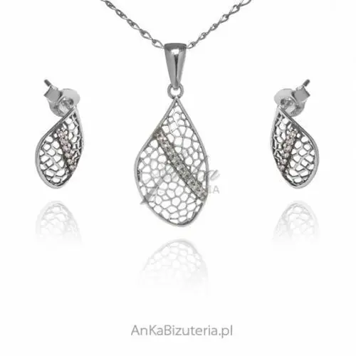 Ankabizuteria.pl Komplet biżuteria srebrna ażurowa z białymi cyrkoniami