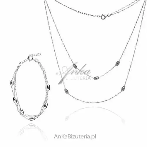 Ankabizuteria.pl Komplet biżuteria srebrna bransoletka i naszyjnik z owalnymi