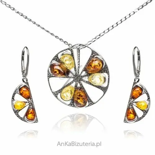 Ankabizuteria.pl Komplet biżuteria srebrna bursztynem arbuz