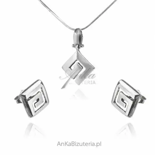 Ankabizuteria.pl Komplet biżuteria srebrna kwadratowy labirynt, kolor szary