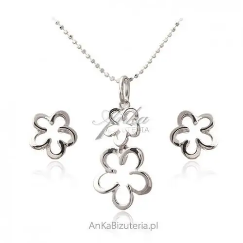 Ankabizuteria.pl Komplet biżuteria srebrna kwiatki, kolor szary