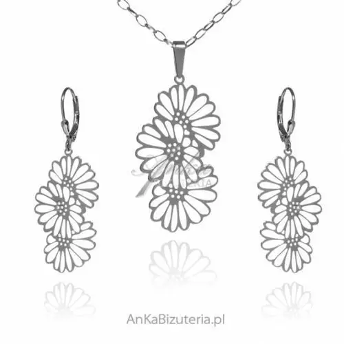 Ankabizuteria.pl Komplet biżuteria srebrna kwiaty polskie, kolor szary
