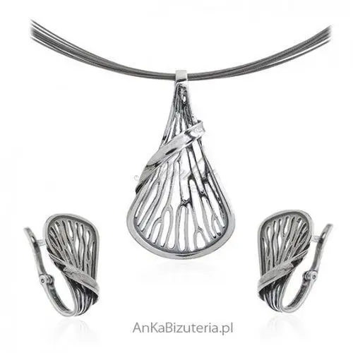 Ankabizuteria.pl Komplet biżuteria srebrna oksydowana - ajsza, kolor szary
