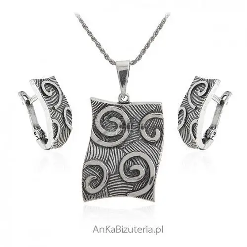 Ankabizuteria.pl Komplet biżuteria srebrna oksydowana - esy floresy, kolor szary