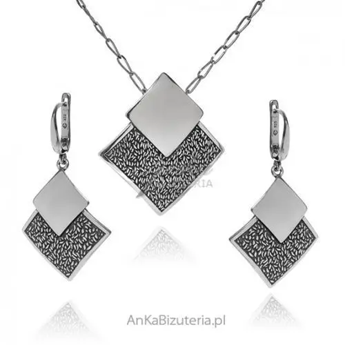 Ankabizuteria.pl Komplet biżuteria srebrna oksydowany kwadraty, kolor szary