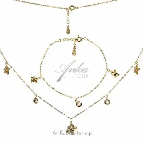 Ankabizuteria.pl Komplet biżuteria srebrna pozłacana motylki z cyrkoniami, kolor szary