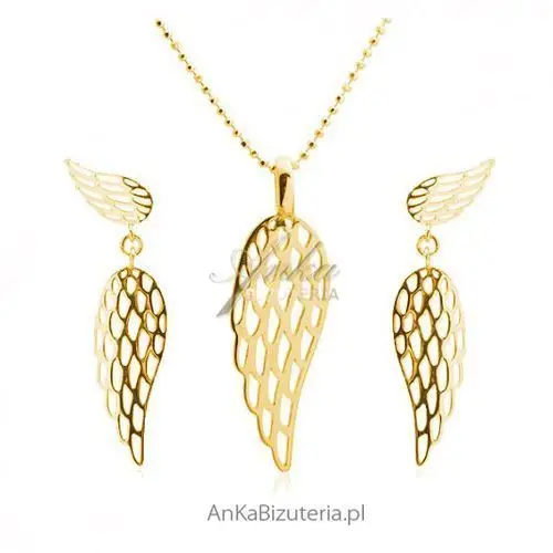 Ankabizuteria.pl Komplet biżuteria srebrna pozłacana skrzydła anioła
