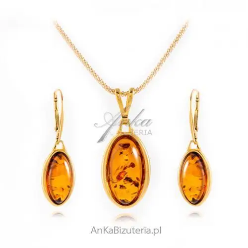 Ankabizuteria.pl Komplet biżuteria srebrna pozłacana z bursztynem, kolor pomarańczowy