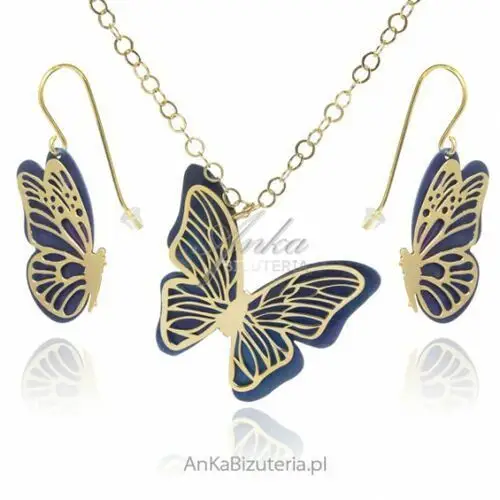 Ankabizuteria.pl Komplet biżuteria srebrna pozłacana z tytanem motyle, kolor szary