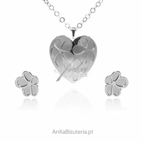 Ankabizuteria.pl Komplet biżuteria srebrna serce z koniczynkami, kolor szary