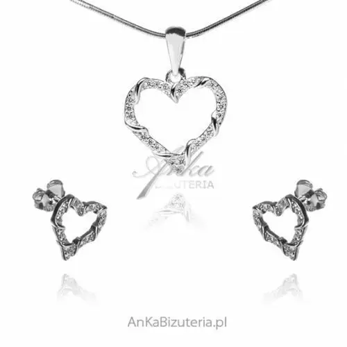 Ankabizuteria.pl Komplet biżuteria srebrna serduszka z mikrocyrkoniami, kolor szary