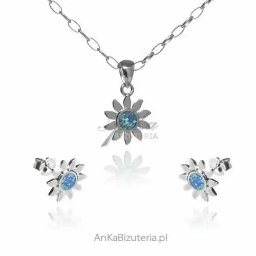 Ankabizuteria.pl Komplet biżuteria srebrna słoneczniki z niebieskim opalem, kolor niebieski
