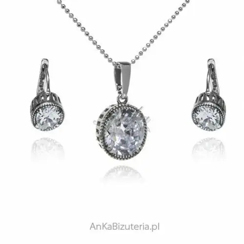 Ankabizuteria.pl Komplet biżuteria srebrna z białą cyrkonią, kolor szary