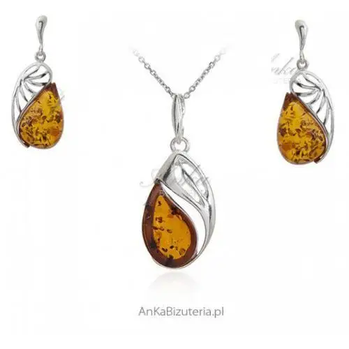 Ankabizuteria.pl Komplet biżuteria srebrna z bursztynem arashi, kolor pomarańczowy