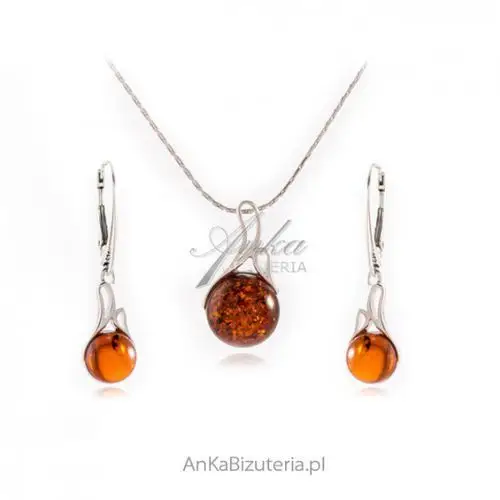 Ankabizuteria.pl Komplet biżuteria srebrna z bursztynem, kolor pomarańczowy