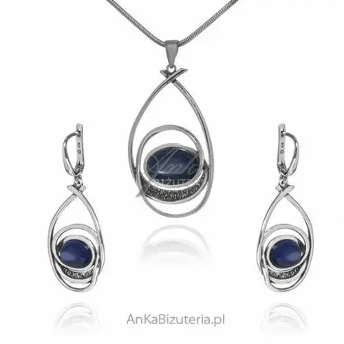 Ankabizuteria.pl Komplet biżuteria srebrna z granatowym uleksydem elżbieta, kolor niebieski