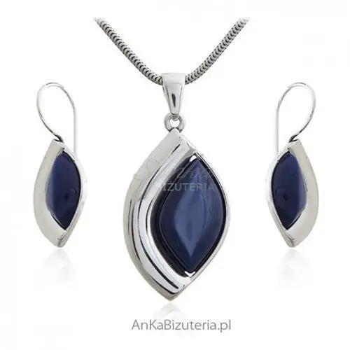 Ankabizuteria.pl Komplet biżuteria srebrna z granatowym uleksytem - śliczny, kolor niebieski