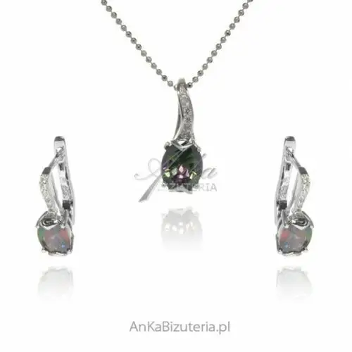 Ankabizuteria.pl Komplet biżuteria srebrna z kamieniem mystic topaz, kolor szary