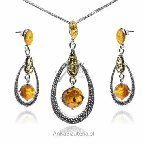 Ankabizuteria.pl Komplet biżuteria srebrna z kolorowym bursztynem