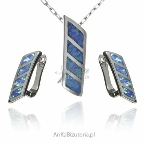 Ankabizuteria.pl Komplet biżuteria srebrna z niebieskim opalem, kolor niebieski