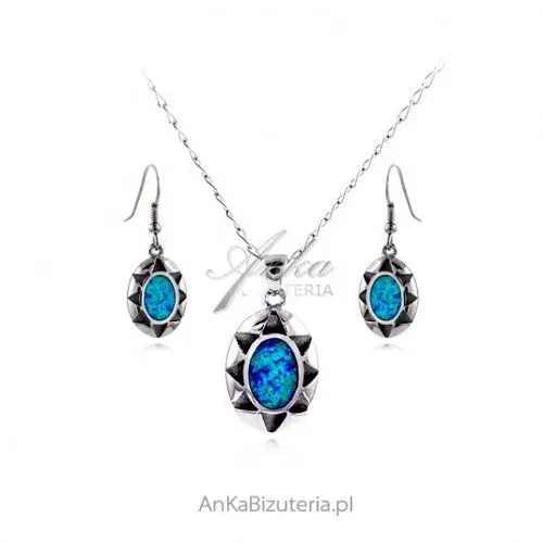 Ankabizuteria.pl Komplet biżuteria srebrna z niebieskim opalem, kolor niebieski