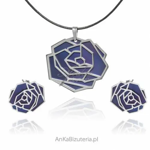 Ankabizuteria.pl Komplet biżuteria srebrna z tytanem róża