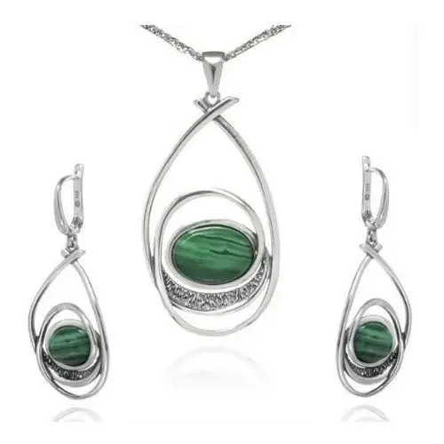 Ankabizuteria.pl Komplet biżuteria srebrna z zielonym malachitem, kolor zielony