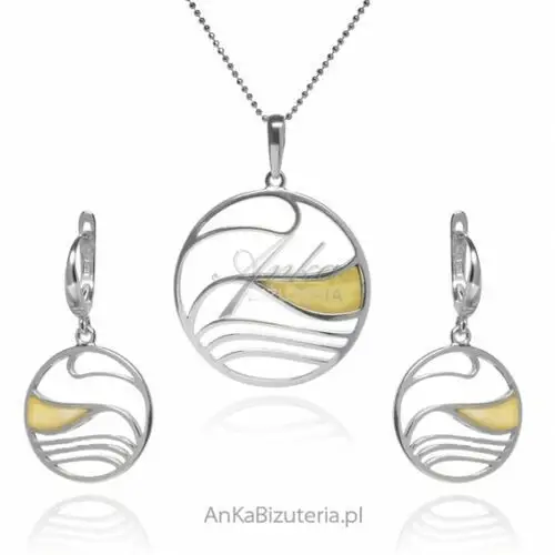 Ankabizuteria.pl Komplet biżuteria srebrna z żółtym bursztynem, kolor żółty