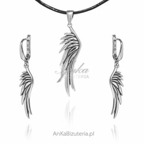 Ankabizuteria.pl Komplet biżuterii srebrnej skrzydła, kolor szary