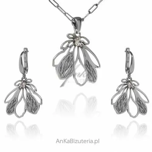 Ankabizuteria.pl Komplet biżuterii srebrnej z cyrkonią kwiat magnolii