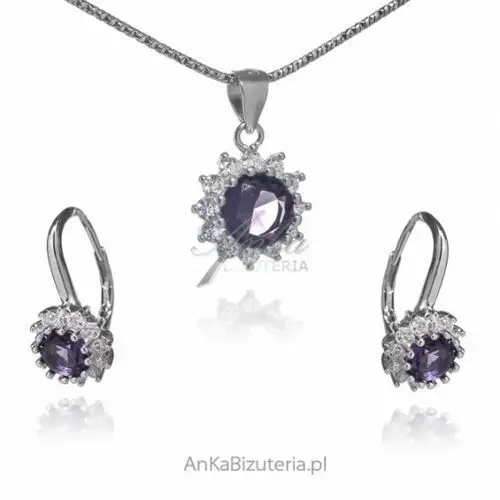 Ankabizuteria.pl Komplet biżuterii srebrnej z fioletową cyrkonią i małymi