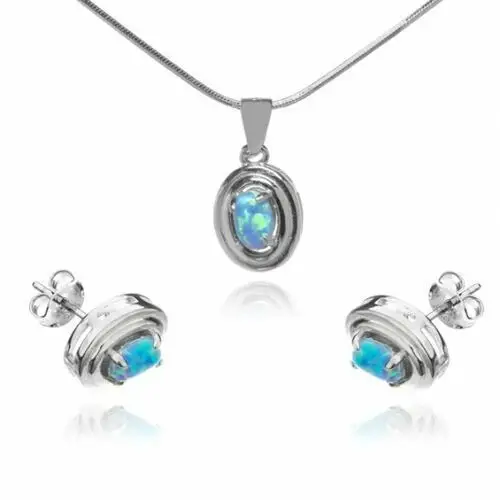 Ankabizuteria.pl Komplet biżuterii srebrnej z niebieskim opalem, kolor niebieski