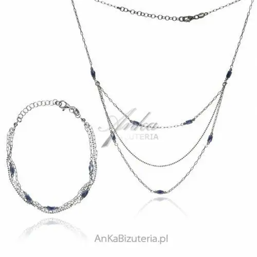 Ankabizuteria.pl Komplet biżuterii srebrnej z niebieskimi cyrkoniami, kolor niebieski