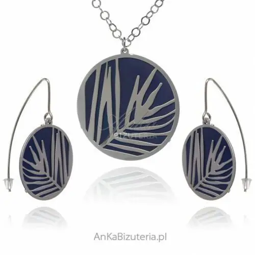 Ankabizuteria.pl Komplet biżuterii srebrnej z tytanem liście tataraku