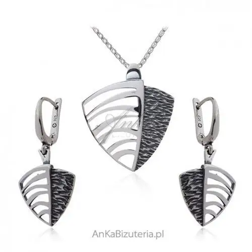 Ankabizuteria.pl Komplet biżuterii srebrny oksydowany żaglówka, kolor szary
