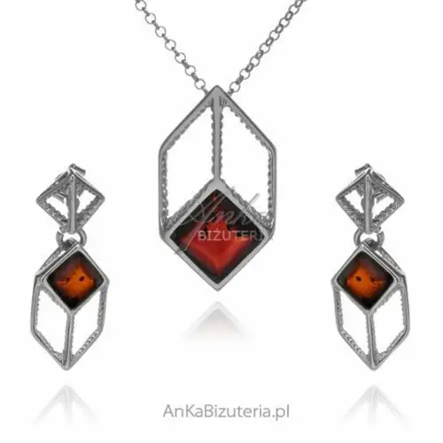 Ankabizuteria.pl Komplet biżuterii z wiśniowym bursztynem florence