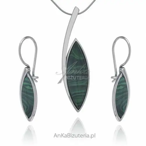 Ankabizuteria.pl Komplet z biżuterią srebrną z zielonym malachitem, kolor zielony