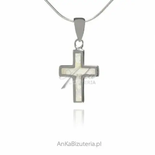 Ankabizuteria.pl Krzyżyk srebrny z białym opalem