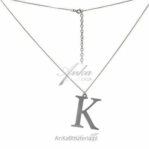 Ankabizuteria.pl Modna biżuteria srebrna naszyjnik rodowany z literką k, kolor szary