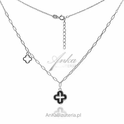 Ankabizuteria.pl Modny naszyjnik srebrny z czarną emalią, kolor czarny