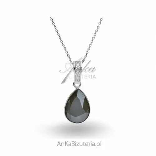 Ankabizuteria.pl Naszyjnik srebrny classy pear z kamieniami swarovski w kolorze dark, kolor szary