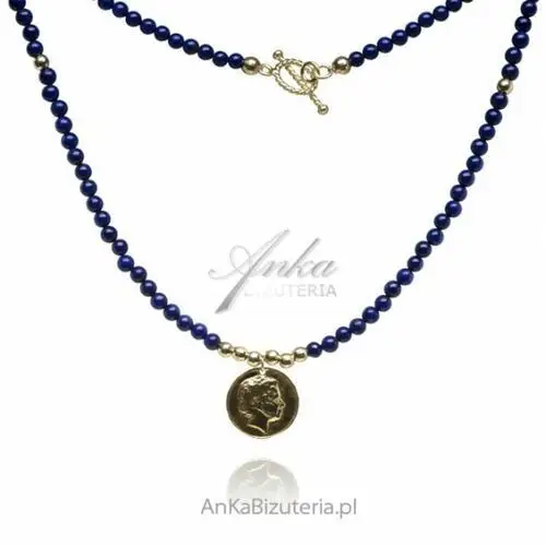 Ankabizuteria.pl Naszyjnik srebrny pozłacany medalion z granatowym lapis lazuli, kolor niebieski