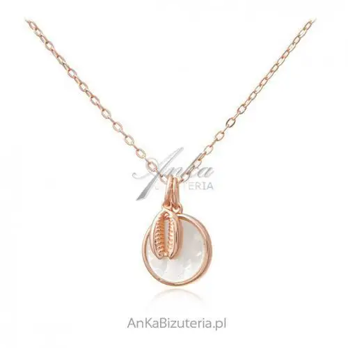 Ankabizuteria.pl Naszyjnik srebrny pozłacany różowym złotem z białą masą, kolor różowy