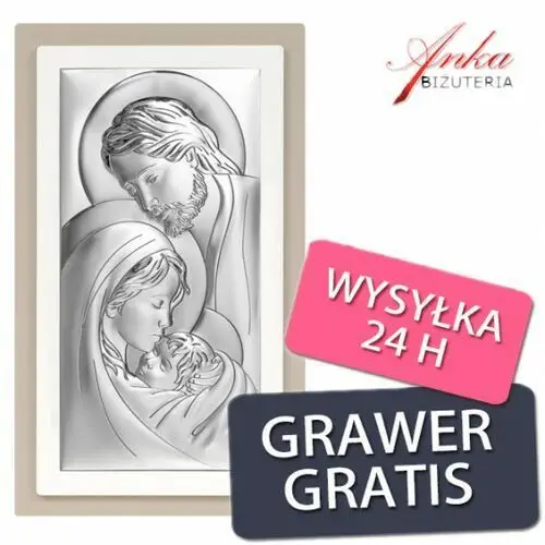 Ankabizuteria.pl Obraz srebrny święta rodzina na podwójnym drewnie białym i