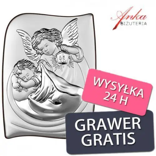 Ankabizuteria.pl Obrazek srebrny aniołek z latarenką 13,5 cm/18 cm grawer gratis