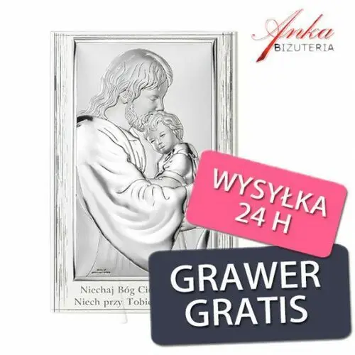 Ankabizuteria.pl Obrazek srebrny jezus tulący dziecko na białym drewnie 9 cm/13,5 cm