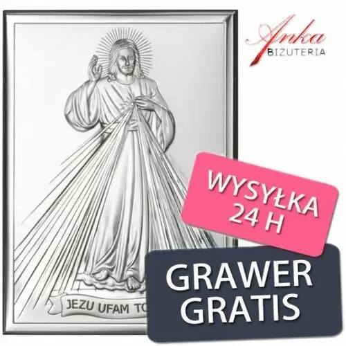 Ankabizuteria.pl Obrazek srebrny jezusa miłosiernego 9x13 cm