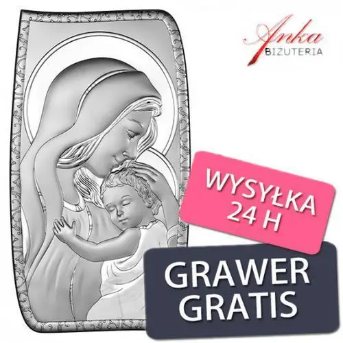 Ankabizuteria.pl Obrazek srebrny madonna z dzieciątkiem 13,5 cm 24 cm