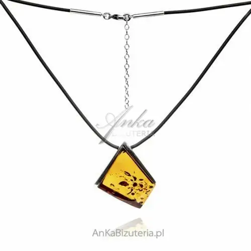Ankabizuteria.pl Oryginalny naszyjnik srebrny z bursztynem na kauczukowym łańcuszku, kolor pomarańczowy
