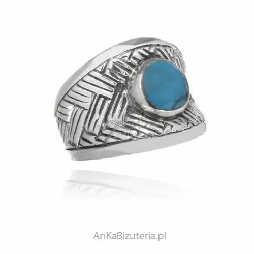 Ankabizuteria.pl Oryginalny oksydowany pierścionek srebrny z niebieskim turkusem
